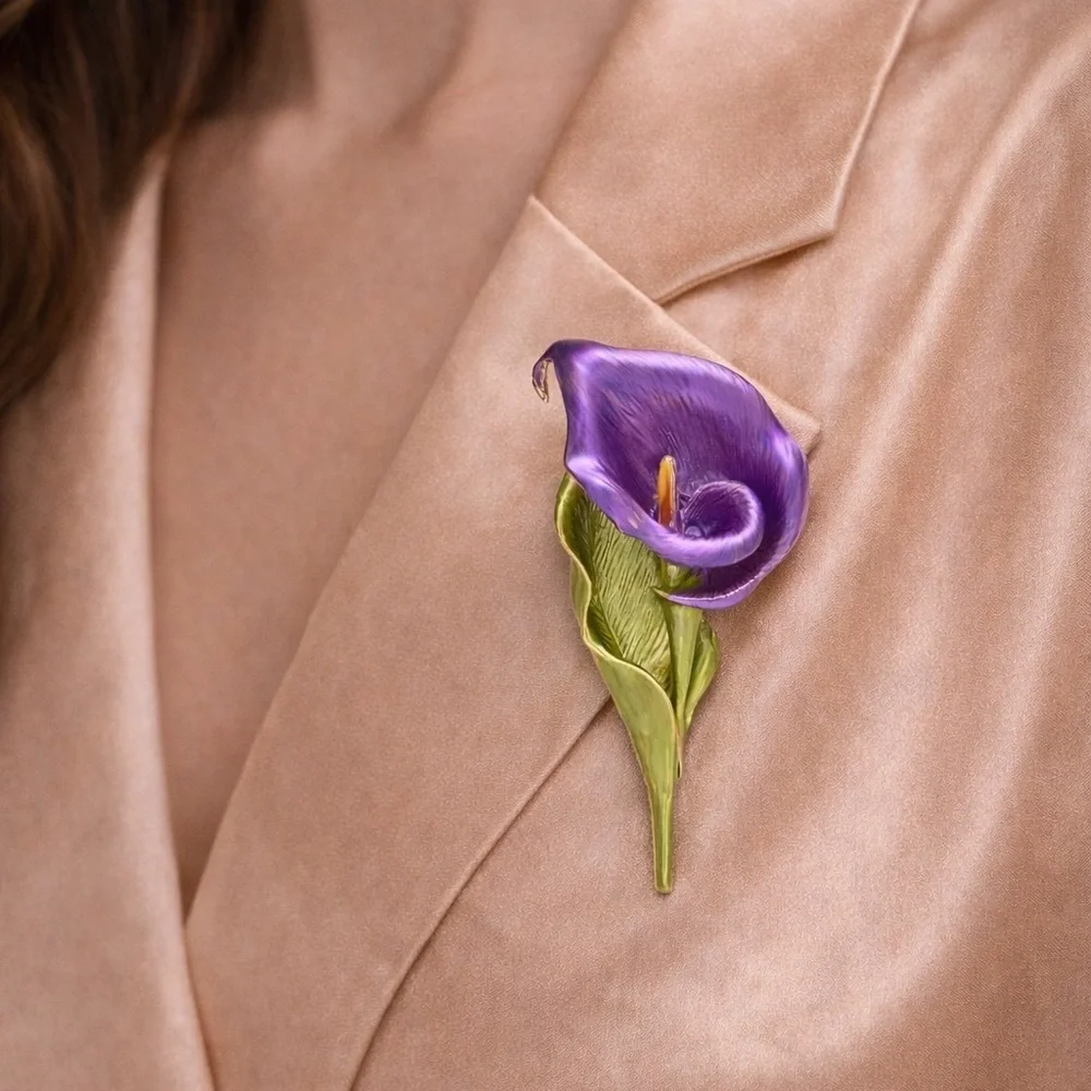 Vibrant Purple Green Calla Lily Brooch